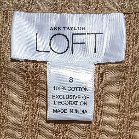 Ann Taylor Loft, sz 8, 100% cotton,  gold/lt gold, detailed stitches & gathering - Picture 2 of 6